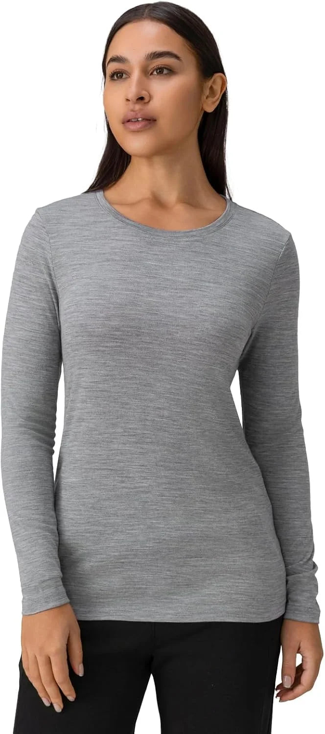 100% Merino Wool Base Layer Women Soft Thermal Long Sleeve Everyday Shirt