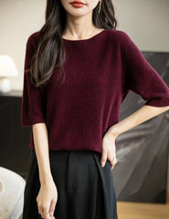 Chanyarn Women's 100% Merino Wool Spring Fall Winter First-Line Ready to Wear Seamless Knit Crewneck Short Sleeve Sweater