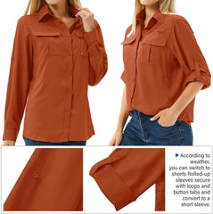 Women's UPF 50 Long Sleeve Sun Protection Safari Fish Hiking Shirts