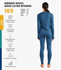 100% Merino Wool Base Layer Women Set - Thermal Underwear Women Top, Bottom