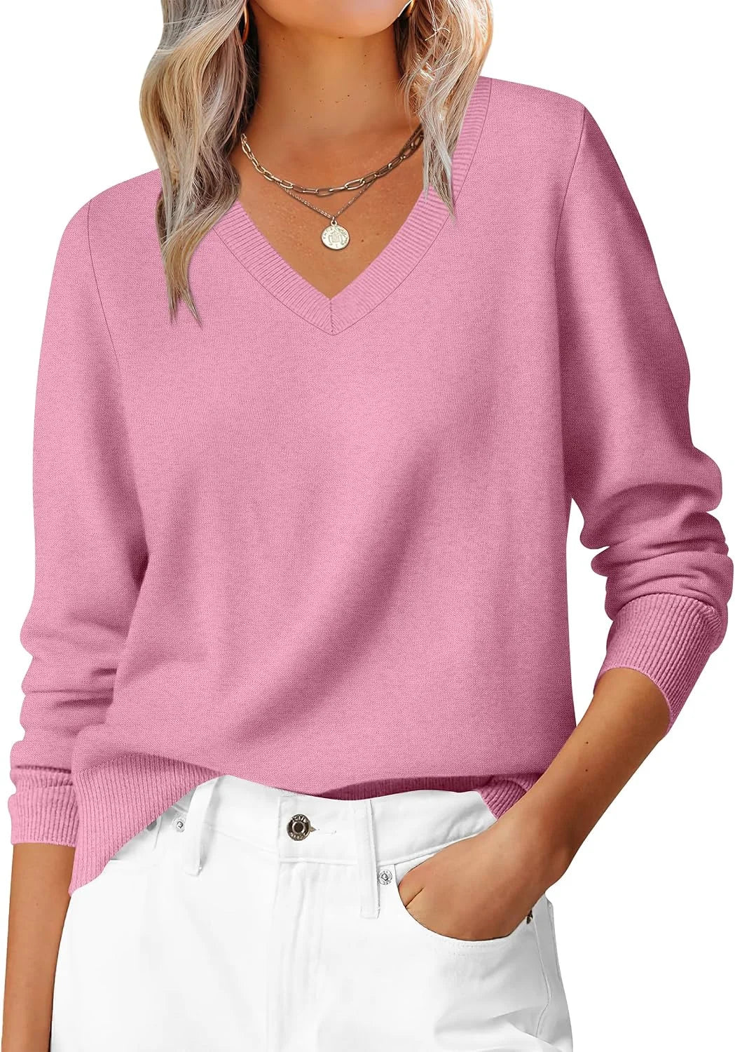 ANRABESS Women’s Fall Long Sleeve V Neck Light Sweaters