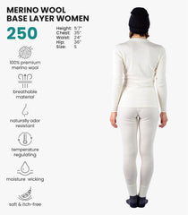 100% Merino Wool Base Layer Women Set - Thermal Underwear Women Top, Bottom