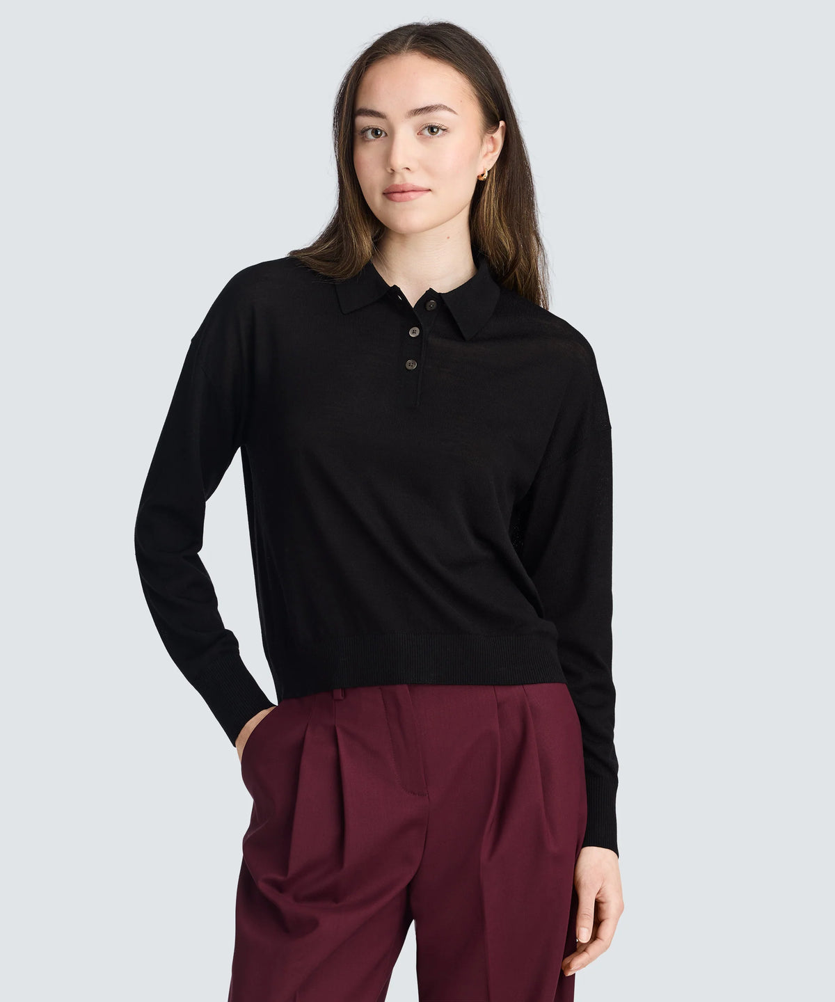 Women's Long Sleeve Fine Knit Polo