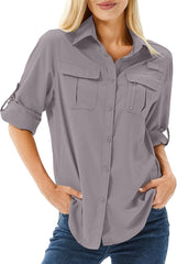 Women's UPF 50 Long Sleeve Sun Protection Safari Fish Hiking Shirts