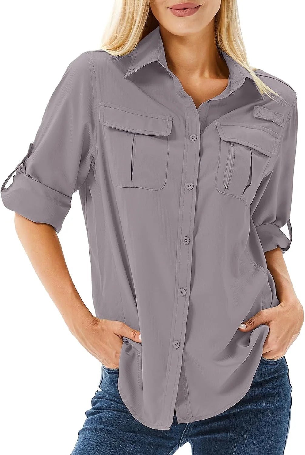 Women's UPF 50 Long Sleeve Sun Protection Safari Fish Hiking Shirts