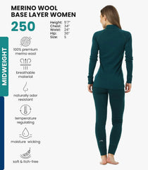 100% Merino Wool Base Layer Women Set - Thermal Underwear Women Top, Bottom