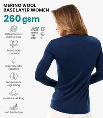 100% Merino Wool Base Layer Women - Thermal Merino Wool Shirt Women