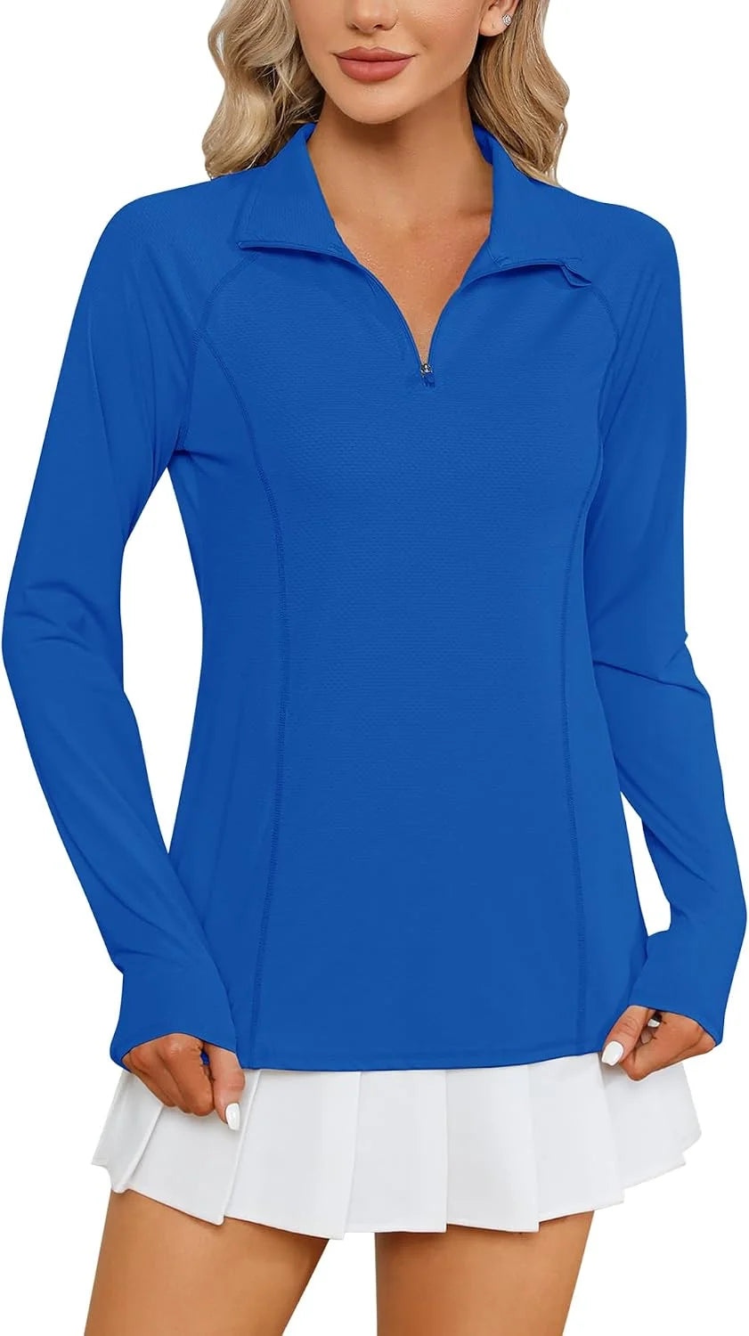 LOMON Women Long Sleeve Shirts Sun Protection 1/4 Zip Summer Quick Dry Hiking Shirts Quarter Zip Pullover for Women