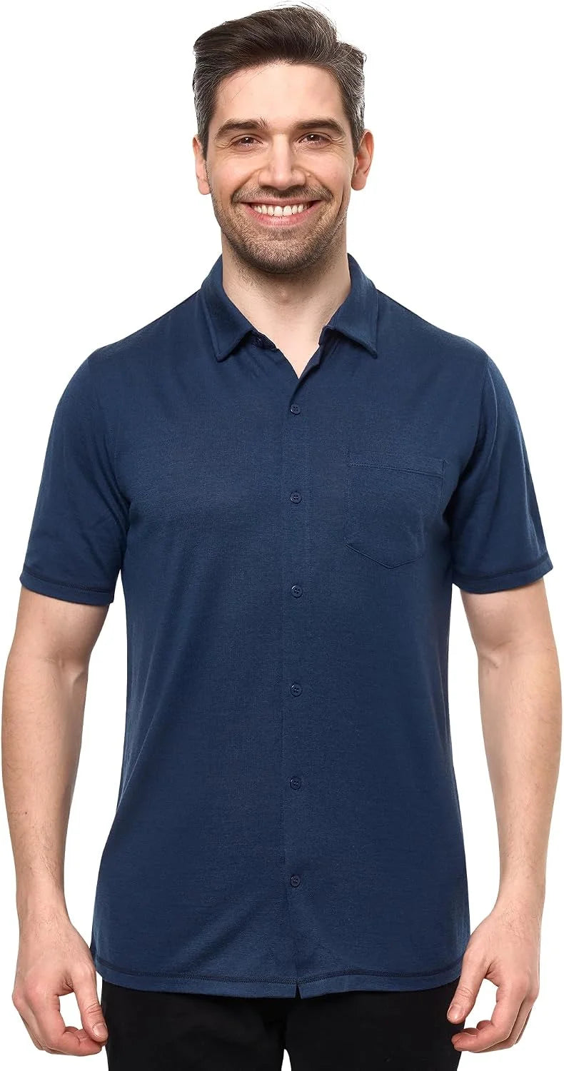 100% Merino Wool Button Up Shirt Men - Long & Short Sleeve Breathable
