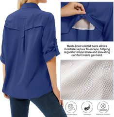 Women's UPF 50 Long Sleeve Sun Protection Safari Fish Hiking Shirts