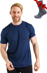 100% Merino Wool T-Shirt Men - Base Layer Top Undershirt with Hiking Socks