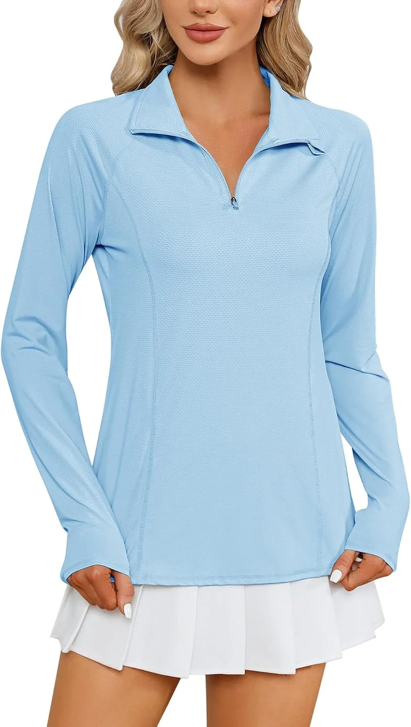 LOMON Women Long Sleeve Shirts Sun Protection 1/4 Zip Summer Quick Dry Hiking Shirts Quarter Zip Pullover for Women