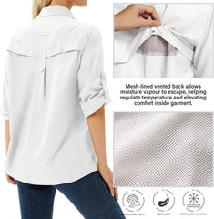 Women's UPF 50 Long Sleeve Sun Protection Safari Fish Hiking Shirts