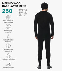 100% Merino Wool Base Layer Men Set - Thermal Underwear for Men Long Johns