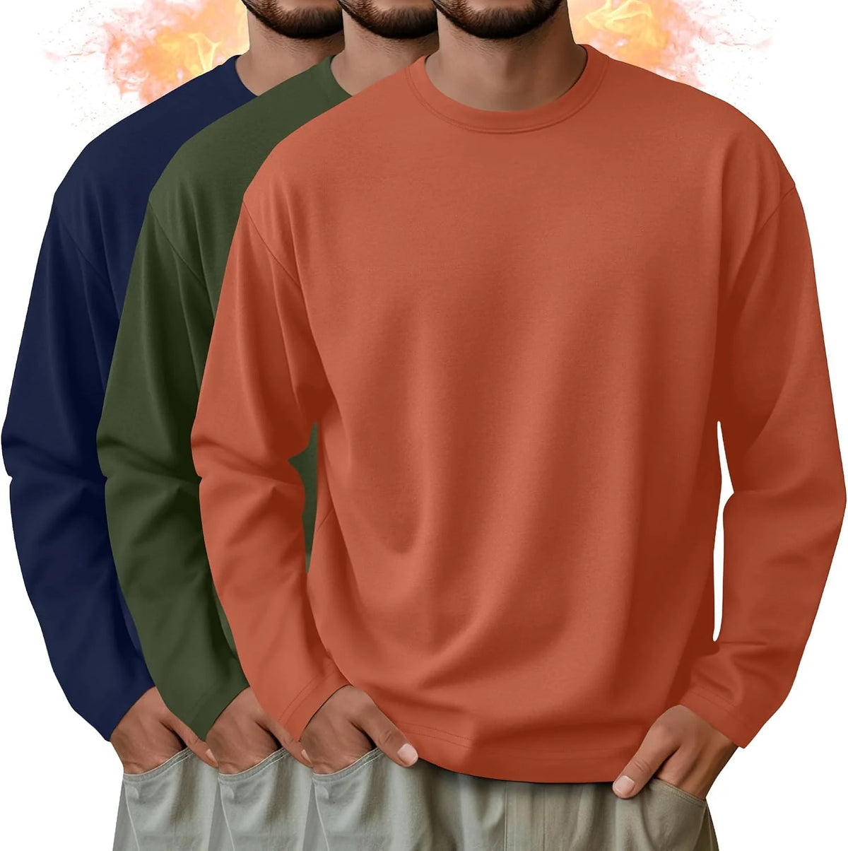 3 Pack Mens Long Sleeve Thermal Shirts Crew Neck Tops