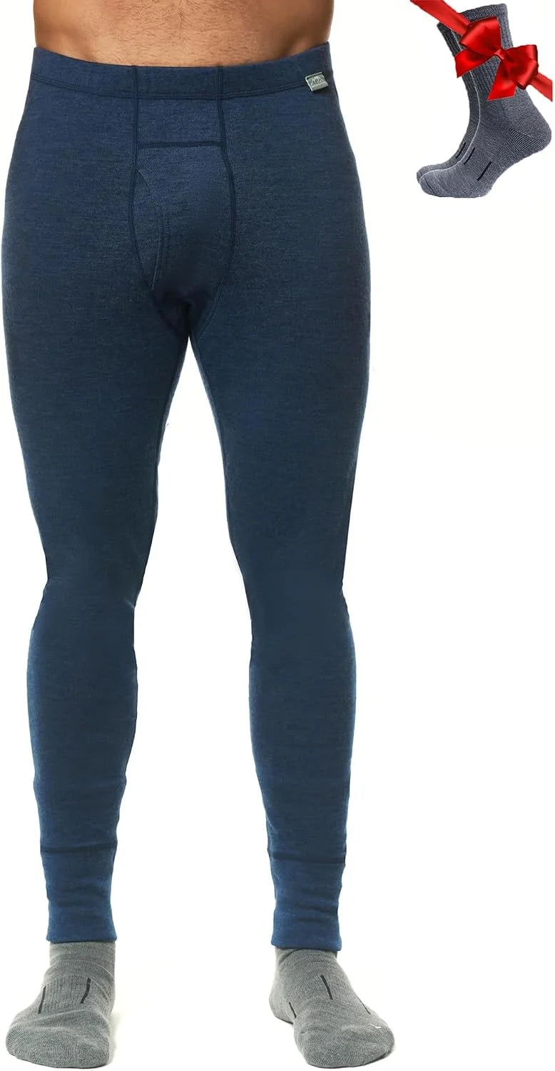 100% Merino Wool Base Layer Mens Pants - Thermal Underwear Long Johns