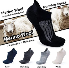 Busy Socks Merino Wool Compression Support Ankle Running Hiking Socks for Men Women, Soft Thick Cushion Tab Socks 3/6 Pairs