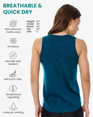 100% Merino Wool Tank Top Women - Active Sleeveless Undershirt Base Layer