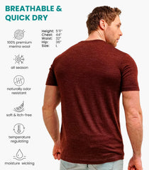 100% Merino Wool T-Shirt Men - Base Layer Top Undershirt with Hiking Socks