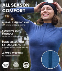 100% Merino Wool Base Layer Women Set - Thermal Underwear Women Top, Bottom