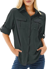 Women's UPF 50 Long Sleeve Sun Protection Safari Fish Hiking Shirts