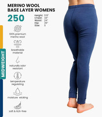 100% Merino Wool Base Layer Women Pants - Thermal Leggings Underwear