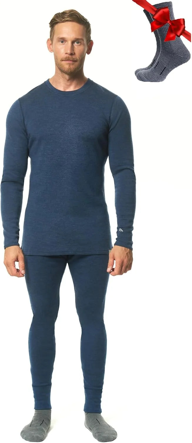 100% Merino Wool Base Layer Men Set - Thermal Underwear for Men Long Johns