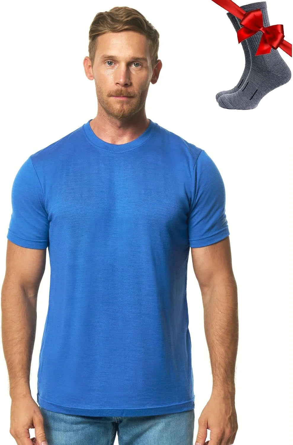 100% Merino Wool T-Shirt Men - Base Layer Top Undershirt with Hiking Socks