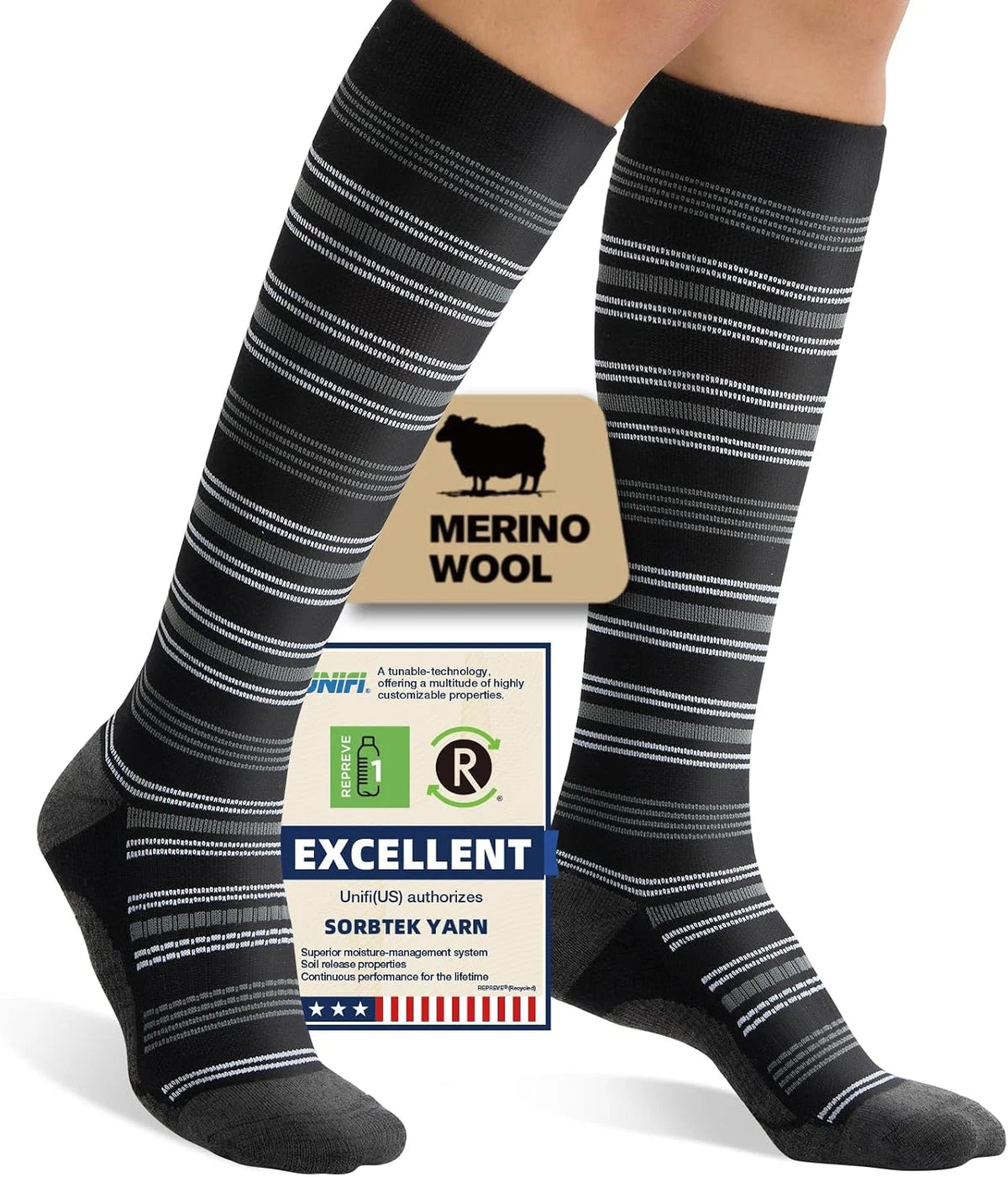 Merino Wool Compression Socks for Women Men 15-20 mmHg for flying
