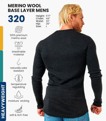 100% Merino Wool Base Layer Mens - Long Sleeve Thermal Shirts with Socks