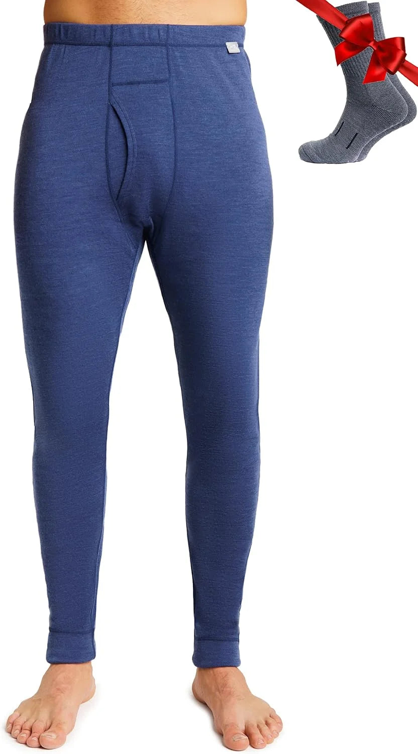 100% Merino Wool Base Layer Mens Pants - Thermal Underwear Long Johns