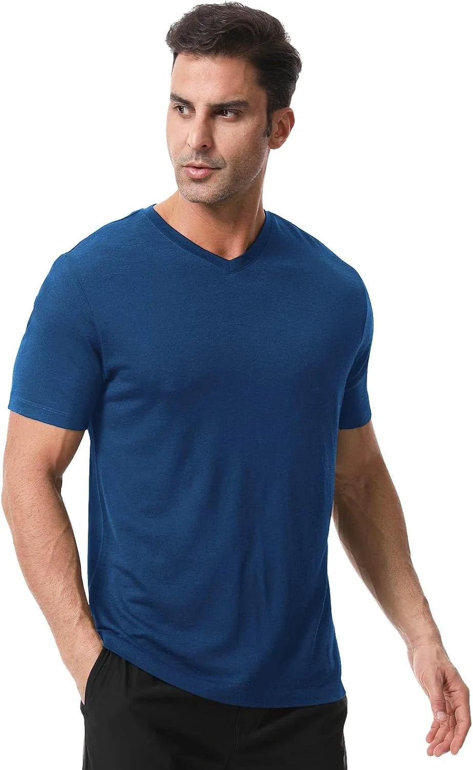 Merino Protect 100% Merino Wool V-Neck T Shirts for Men Odor Resistance Base Layer Hiking Travel T-Shirt Soft Undershirt