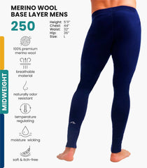 100% Merino Wool Base Layer Mens Pants - Thermal Underwear Long Johns