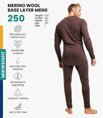 100% Merino Wool Base Layer Men Set - Thermal Underwear for Men Long Johns