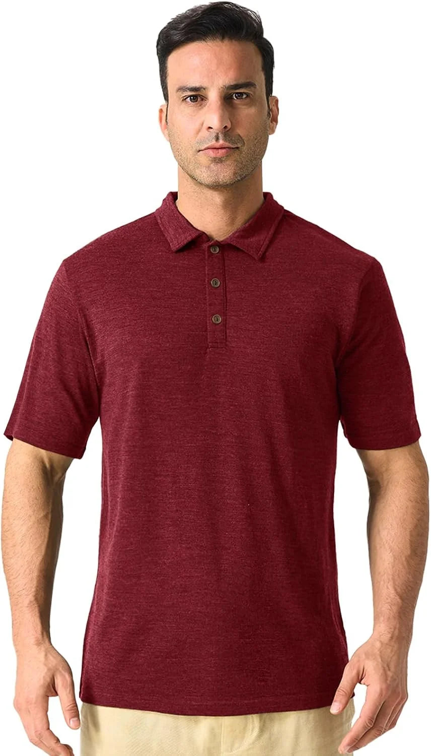Merino Protect 100% Merino Wool Polo Shirts Mens Anti-Odor Short Sleeve Moisture Wicking Base Layer for Travel