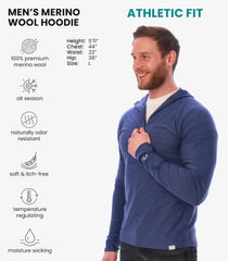 100% Merino Wool Hoodie Men - Slim Fit Quarter Zip Thermal Base Layer Top