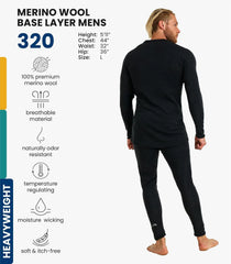 100% Merino Wool Base Layer Men Set - Thermal Underwear for Men Long Johns