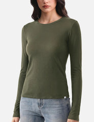 Women's Merino Wool Blend Shirts Long Sleeve Tops Crew Neck Fitted Basic Tee Cozy Embrace Collection