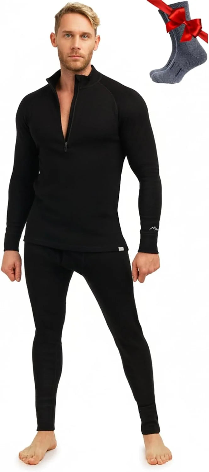 100% Merino Wool Base Layer Men Set - Thermal Underwear for Men Long Johns