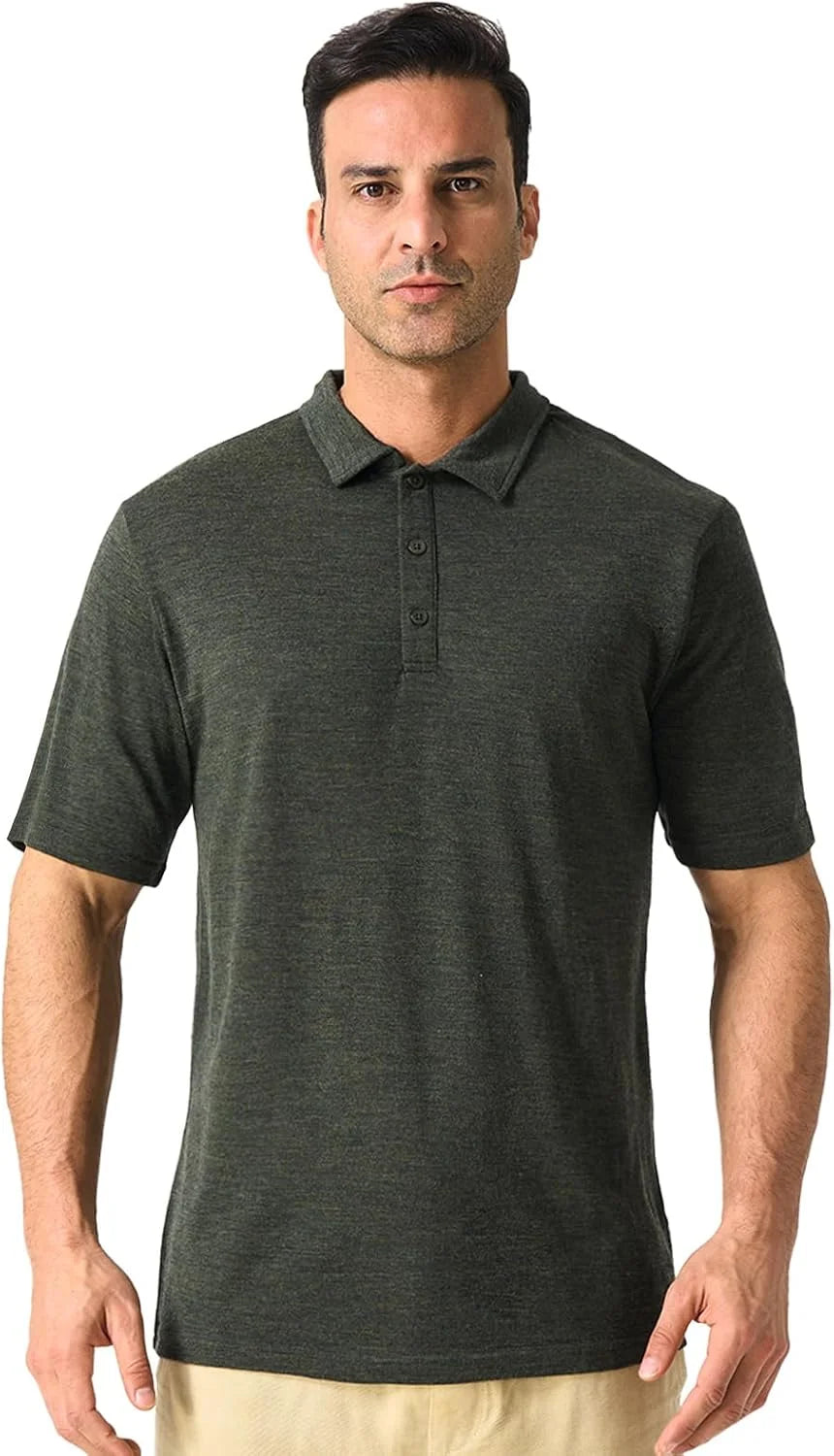 Merino Protect 100% Merino Wool Polo Shirts Mens Anti-Odor Short Sleeve Moisture Wicking Base Layer for Travel
