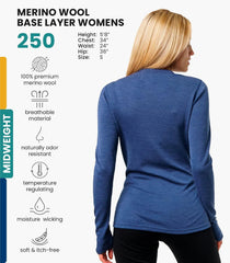 100% Merino Wool Base Layer Women - Long Sleeve Thermal Shirt with Socks