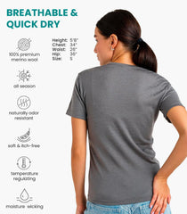 100% Merino Wool Shirt Women - Short Sleeve Tee Base Layer Top Undershirt
