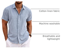 COOFANDY Men's Linen Shirts Short Sleeve Casual Shirts Button Down Shirt for Men Beach Summer Wedding Shirt
