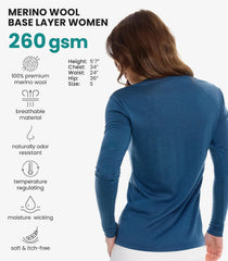 100% Merino Wool Base Layer Women - Thermal Merino Wool Shirt Women