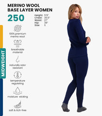 100% Merino Wool Base Layer Women Set - Thermal Underwear Women Top, Bottom