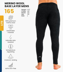 100% Merino Wool Base Layer Mens Pants - Thermal Underwear Long Johns