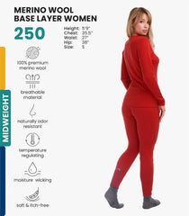 100% Merino Wool Base Layer Women Set - Thermal Underwear Women Top, Bottom