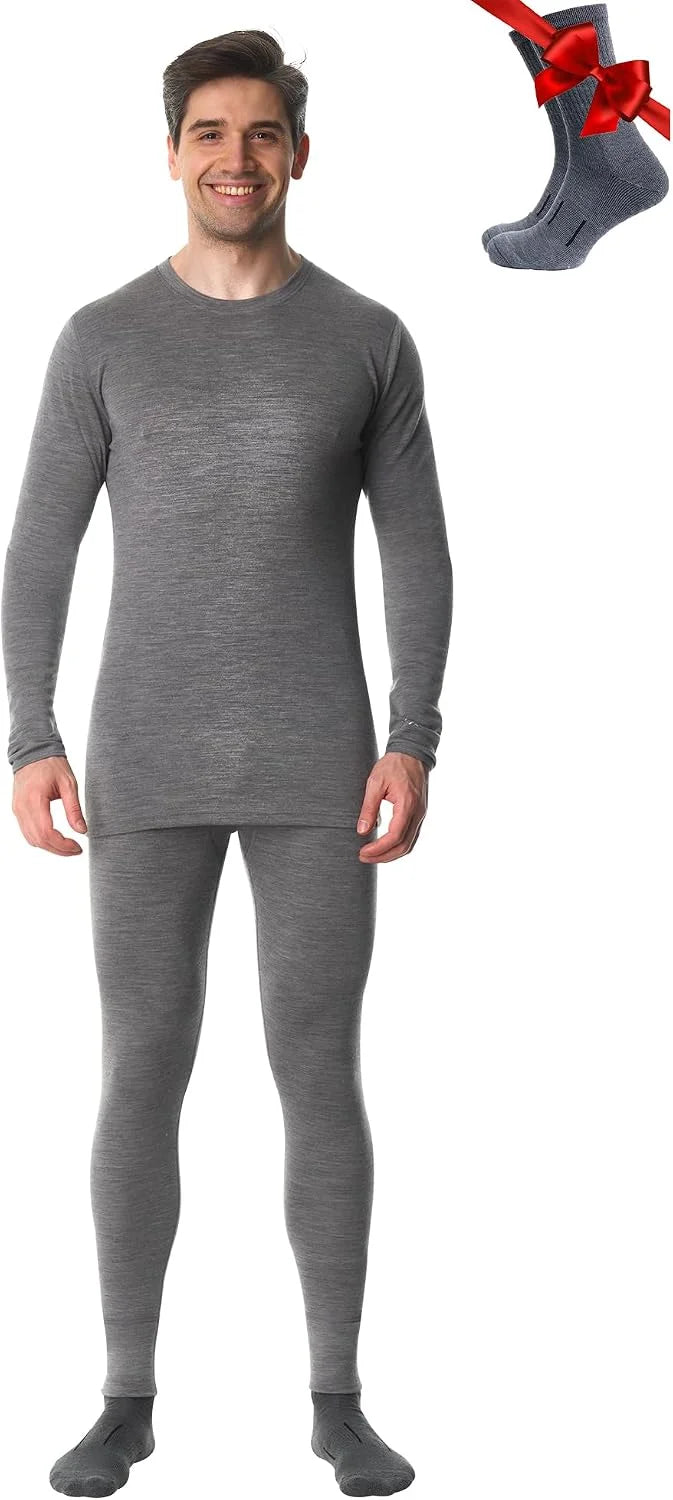 100% Merino Wool Base Layer Men Set - Thermal Underwear for Men Long Johns