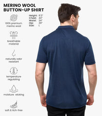 100% Merino Wool Button Up Shirt Men - Long & Short Sleeve Breathable