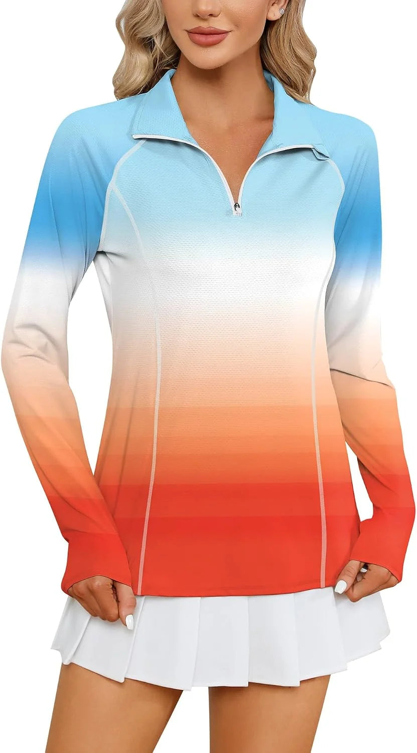 LOMON Women Long Sleeve Shirts Sun Protection 1/4 Zip Summer Quick Dry Hiking Shirts Quarter Zip Pullover for Women